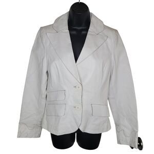 Black Rivet white leather moto jacket w/flames Size Medium